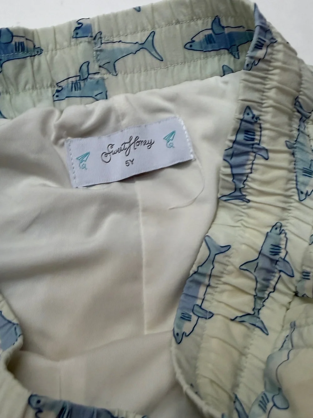Sweethoney Cream Shark Print Swim Trunks Shorts
